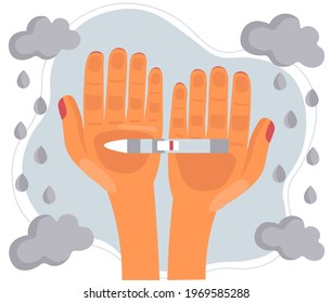 Pregnancy test with negative result and one line. Female infertility concept. Vector illustration