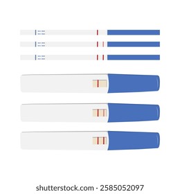 Pregnancy test. Plastic and paper tests. Pregnancy or ovulation positive and negative test with top view isolated on white background. Vector illustration.