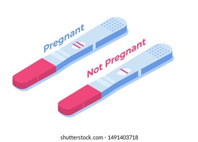 Pregnancy test positive, negative 2 lines. Vector isometric illustration.