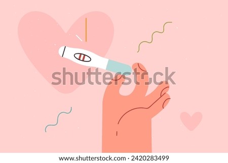 Pregnancy test with positive result in hands woman, concept importance contraception. Expectant mother holds instant pregnancy test with confirming result, experiences joy of anticipating motherhood