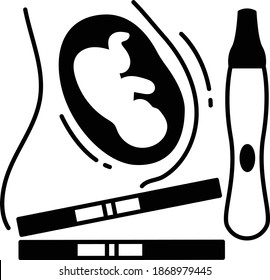 Pregnancy test strip Vector Glyph Icon Design, In Vitro Fertilization Symbol on White Background, Pregnancy and obstetrician Sign, Gestation Concept, 