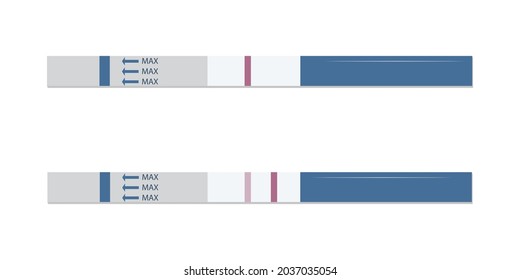 Pregnancy tests, with one and two stripes positive, negative. Female reproductive concept Isolated on white background.
Vector illustration.  