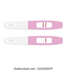Pregnancy tests realistic vector illustrations set. Gestation check tools. Plastic sticks with one and two stripes, positive and negative results.
