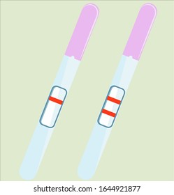Pregnancy tests, pregnancy test strips, negative and positive tests. Vector image
