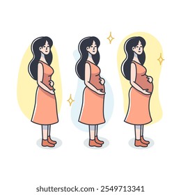 Pregnancy Trimester Stages: Icon Set of a Mother’s Journey from Early Pregnancy to a Growing Baby Bump.