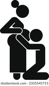 Pregnancy vector icon. Future parents. Pregnant woman and her husband hugging the tummy. Couple expecting a baby.