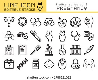 Pregnancy vector icon set. Editable line stroke.