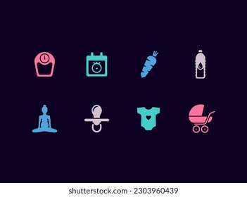 Juego de iconos de vector de embarazo. Iconos de gestación y nacimiento de bebés.