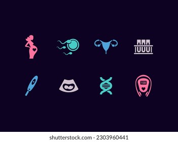 Juego de iconos de vector de embarazo. Iconos de gestación y nacimiento de bebés.