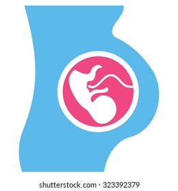 Pregnancy vector icon. Style is bicolor flat symbol, pink and blue colors, rounded angles, white background.