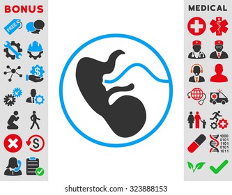 Pregnancy vector icon. Style is bicolor flat symbol, blue and gray colors, rounded angles, white background.