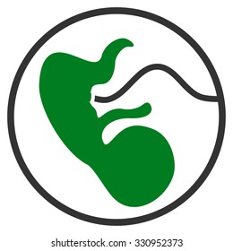 Pregnancy vector icon. Style is bicolor flat symbol, green and gray colors, rounded angles, white background.