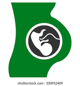 Pregnancy vector icon. Style is bicolor flat symbol, green and gray colors, rounded angles, white background.
