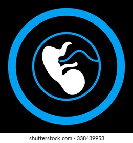 Pregnancy vector icon. Style is bicolor flat rounded symbol, blue and white colors, rounded angles, black background.