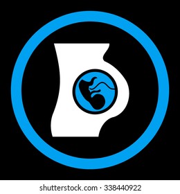 Pregnancy vector icon. Style is bicolor flat rounded symbol, blue and white colors, rounded angles, black background.