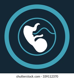 Pregnancy vector icon. Style is bicolor flat rounded symbol, blue and white colors, rounded angles, dark blue background.