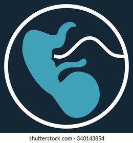 Pregnancy vector icon. Style is bicolor flat symbol, blue and white colors, rounded angles, dark blue background.