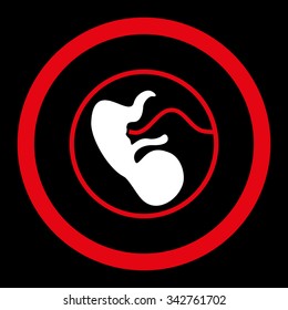 Pregnancy vector icon. Style is bicolor flat rounded symbol, red and white colors, rounded angles, black background.