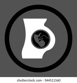 Pregnancy vector icon. Style is bicolor flat rounded symbol, black and white colors, rounded angles, gray background.