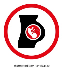 Pregnancy vector icon. Style is bicolor flat rounded symbol, intensive red and black colors, rounded angles, white background.