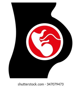 Pregnancy vector icon. Style is bicolor flat symbol, intensive red and black colors, rounded angles, white background.
