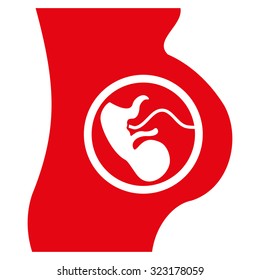 Pregnancy vector icon. Style is flat symbol, red color, rounded angles, white background.