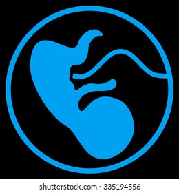Pregnancy vector icon. Style is flat symbol, blue color, rounded angles, black background.