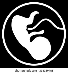 Pregnancy vector icon. Style is flat symbol, white color, rounded angles, black background.
