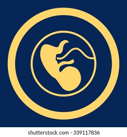 Pregnancy vector icon. Style is flat rounded symbol, yellow color, rounded angles, blue background.