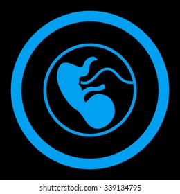 Pregnancy vector icon. Style is flat rounded symbol, blue color, rounded angles, black background.