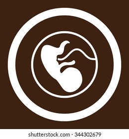 Pregnancy vector icon. Style is flat rounded symbol, white color, rounded angles, brown background.