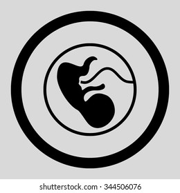 Pregnancy vector icon. Style is flat rounded symbol, black color, rounded angles, light gray background.
