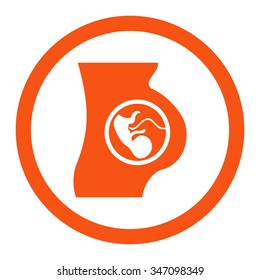 Pregnancy vector icon. Style is flat rounded symbol, orange color, rounded angles, white background.