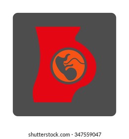 Pregnancy vector icon. Style is flat rounded square silver button with red symbol, white background.