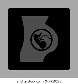 Pregnancy vector icon. Style is flat rounded square button, gray and black colors, silver background.