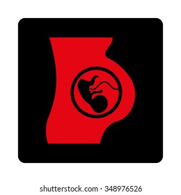 Pregnancy vector icon. Style is flat rounded square button, intensive red and black colors, white background.