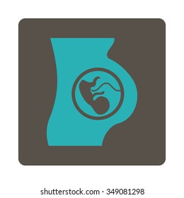 Pregnancy vector icon. Style is flat rounded square button, cyan and grey colors, white background.