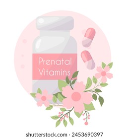 Pregnancy vitamins, prenatal care vector illustration