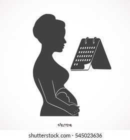  pregnancy woman. Pregnancy Calendar. flat style.