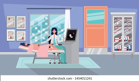 pregnancy woman in clinic taking ultrasound