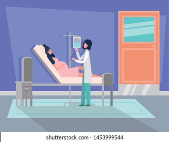 pregnancy woman and doctor in hospital room