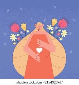 pregnancy woman with flowers garden character