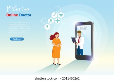 Pregnancy woman online consults with virtual doctor on smartphone application. Virtual doctor, online hospital and consultation technology for pregnant health care concept. 