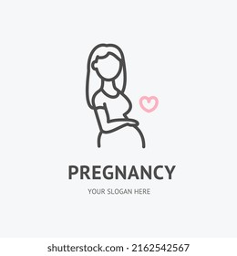 Pregnancy Woman Sign Thin Line Icon Emblem Mother and Baby Care Concept. Vector illustration of Motherhood and Reproduction