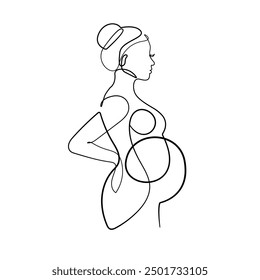 Pregnancy Woman Silhouette. Style Template with Pregnant Female Silhouette. Mother` s Day Card Trendy Minimal Vector Illustration. Female Profile for Beauty, Fashion, Health Design