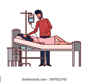 pregnancy woman in stretcher with father