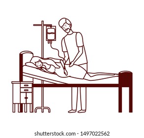 pregnancy woman in stretcher with father