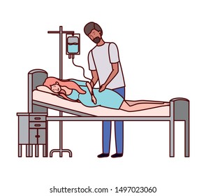 pregnancy woman in stretcher with father