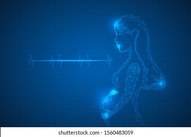 pregnancy woman technology on abstract background. pregnancy woman lines polygon digital. graphic design concept.