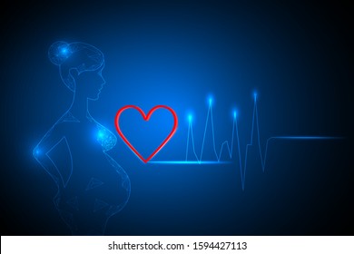 pregnancy woman technology on abstract background  Heart beat technology abstract.